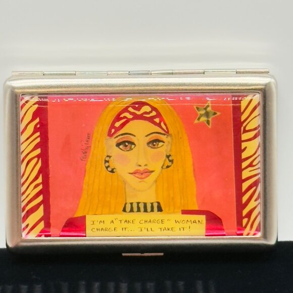 Vtg Bad Girl Couture Silver Metal Business Credit Card Case Woman "Take Charge" - Picture 8 of 8